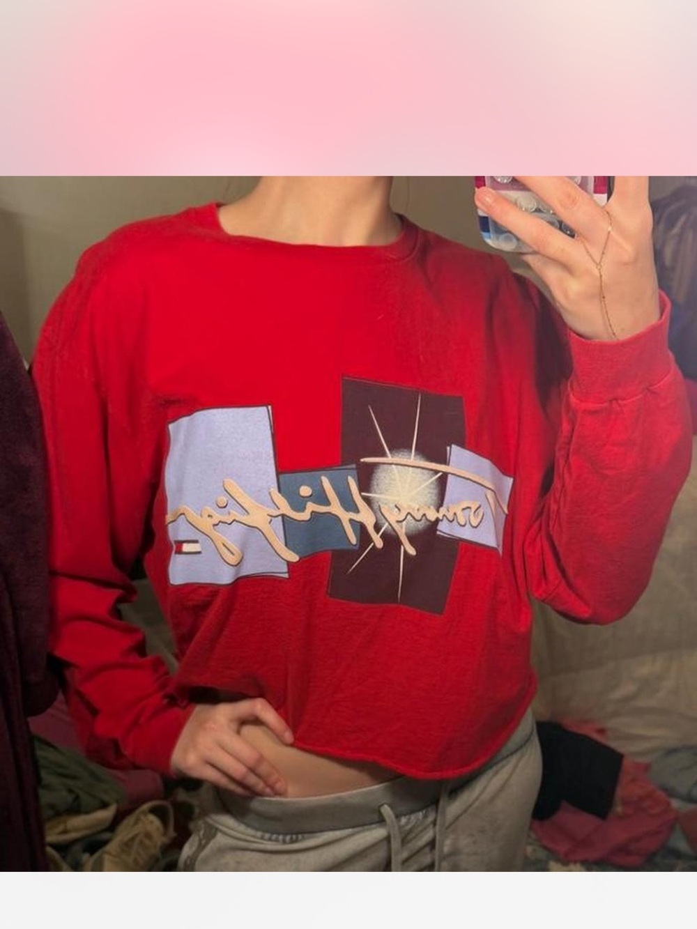 Tommy Hilfiger Red Graphic Crewneck Long Sleeve T-shirt